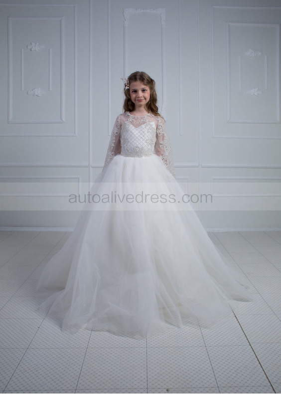 Glitter Lace Tulle Long Fairy Flower Girl Dress